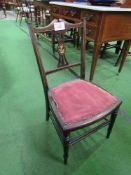 Victorian mahogany child's chair with inlaid stringing & vase splat back. Estimate £20-30.