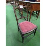 Victorian mahogany child's chair with inlaid stringing & vase splat back. Estimate £20-30.