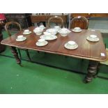 Mahogany wind-out dining table on heavy turned legs c/w handle, 190cms x 100cms x 74cms. Estimate £