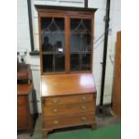 Edwardian mahogany bureau/bookcase with fitted interior & 3 graduated drawers, 92cms x 46cms x