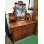 Mahogany 2 over 2 chest of drawers on castors, 108cms x 49cms x 82cms. Estimate £30-50.