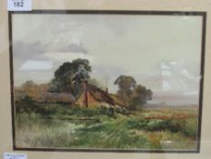 Framed & glazed print of a cottage in the country. Estimate £5-10.