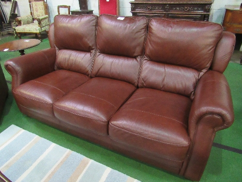 3 seat brown leather sofa, 200cms x 100cms x 100cms & matching armchair, 100cms x 100cms x 100cms