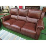 3 seat brown leather sofa, 200cms x 100cms x 100cms & matching armchair, 100cms x 100cms x 100cms