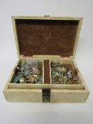 Box of costume jewellery with 2 Seiko lady's watches & 3 other lady's wrist watches, glass