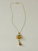 9ct gold & amber pendant in filigree setting, largest stone is 10mm x 14mm & smaller stone is 8mm