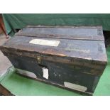 A zinc lined metal bound wooden trunk with plate 'The Marshall improved air & water-tight chest.