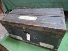 A zinc lined metal bound wooden trunk with plate 'The Marshall improved air & water-tight chest.