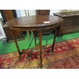 Oval display table, 72cms x 45cms x 73cms. Estimate £20-30.