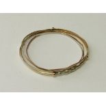 9ct yellow, white & rose gold bangle, wt 12.9gms & a 9ct 3 conjoined bangles each of yellow, white &