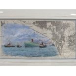 2 Colin M Baxter, framed & glazed 'Chartworks' showing Cunard's 'Green Goddess' (Arizona)