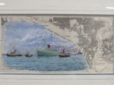 2 Colin M Baxter, framed & glazed 'Chartworks' showing Cunard's 'Green Goddess' (Arizona)