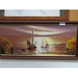 Oil on canvas of fishing boats signed Gordon Allen