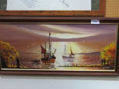 Oil on canvas of fishing boats signed Gordon Allen