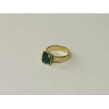 18ct gold ring with square cut emerald, approx 9mm x 8mm, size M, total wt 5.90gms. Estimate £1,