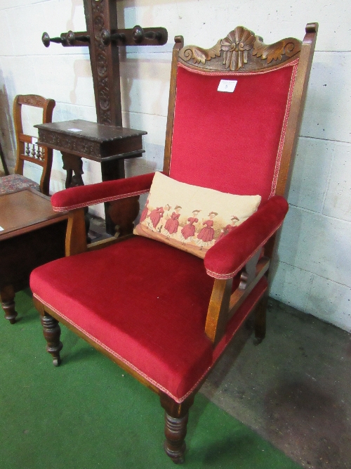 Oak framed upholstered open armchair on castors. - Image 2 of 2