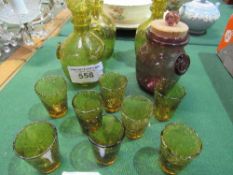 Collection of yellow glass bottles & glasses. Estimate £5-10.