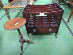 A small mahogany wine table, 26.5cms diameter, height 51cms & a mahogany Canterbury with drawer on