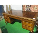 Alexander Julian Home Colours mahogany desk with parquetry top, centre frieze drawer flanked by 3