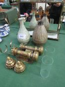 Brass framed dressing table mirror, 2 Celadon glaze 19th century bottle shaped vases & 2