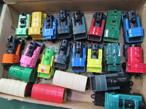 Approx 17 toy Matchbox trains, 3 carriages & 2 trucks. Estimate £20-30.