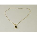 14ct gold & sapphire pendant & chain, total wt 3.6gms. Estimate £40-60.