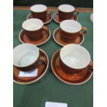 Set of 6 teacups & saucers - 'Coq' Gustavsberg of Sweden, designed by Stig Lindberg. Estimate £10-
