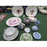 2 Meissen plates, qty of other pottery to include Spode, Wedgwood & Worcester. Estimate £20-30.