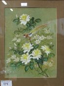 Pair of framed & glazed Chinese watercolours of birds, flowers & foliage, 54.5cms x 43.5cms.