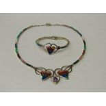 Multicolor 925 silver necklace & bracelet set in wooden box. Estimate £30-40.