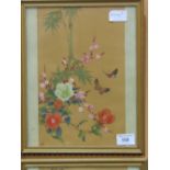 Framed & glazed pair of Chinese watercolours featuring Chinese blue flycatchers, Cherry Blossom,