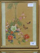 Framed & glazed pair of Chinese watercolours featuring Chinese blue flycatchers, Cherry Blossom,