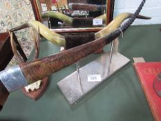 3 sets of mounted antlers & horns. Estimate £30-40.