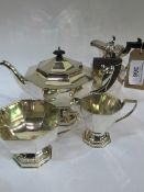 Silver plated Art Deco style tea set & silver plated water jug (not matching). Estimate £50-60.