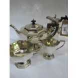 Silver plated Art Deco style tea set & silver plated water jug (not matching). Estimate £50-60.