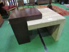 Modern marble & wood display table. Estimate £20-40.