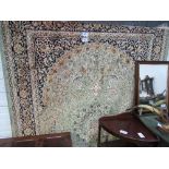 Green ground Keshan carpet, 2.80 x 2.00. Estimate £70-80.