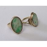 9ct gold ring set with large oval shaped mottled green stone, max width 19mm, size M, total wt 3.