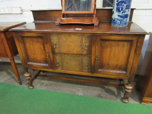 Large Victorian oak sideboard with 2 drawers flanked by 2 cupboards on bulbous legs & stretcher, - Image 3 of 3