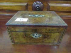 Burr walnut sewing box with inlaid border, plus Abalone & mother of pearl inlaid cartouche &
