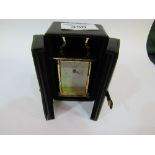 Churchill quartz carriage clock with white dial with Roman numerals, boxed. Estimate £15-20.