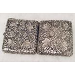 Arts & Crafts silver cigarette case, very ornate in the style of William Morris.  Unmarked but tests