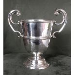 Double handled sterling silver trophy, without inscription.  Hallmarked 1932 & made by Alexander
