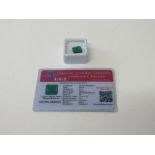 Natural green emerald gemstone, square cut, weight 7.22ct, with certificate. Estimate £50-70.