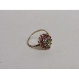 9ct gold, ruby, emerald & diamond ring, size N, weight 2.3gms. Estimate £50-70.