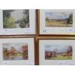 4 framed & glazed prints of Oxford views by Valerie Petts. Estimate £40-60.