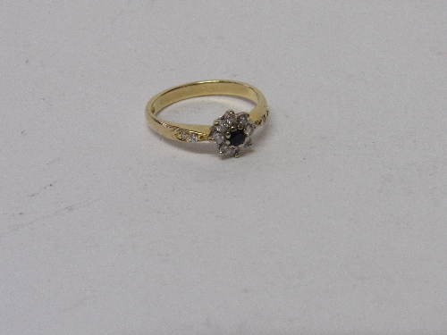18ct gold, diamond & sapphire ring, size K, weight 2.6gms. Estimate £80-100. - Image 2 of 3