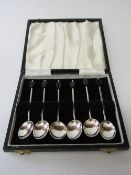 Set of sterling silver coffee bean spoons, 1909. Estimate £25-35.