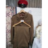 The Queen's Lancers cap, dress gloves & uniform (no buttons). Estimate £10-20.