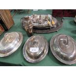 Qty of silver plated items including: 3 entree dishes, 2 silver plated trays, 2 oval dishes, 2